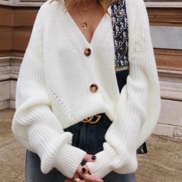 Tan Knit Button Front V-neck Cardigan - Picture 14 of 16